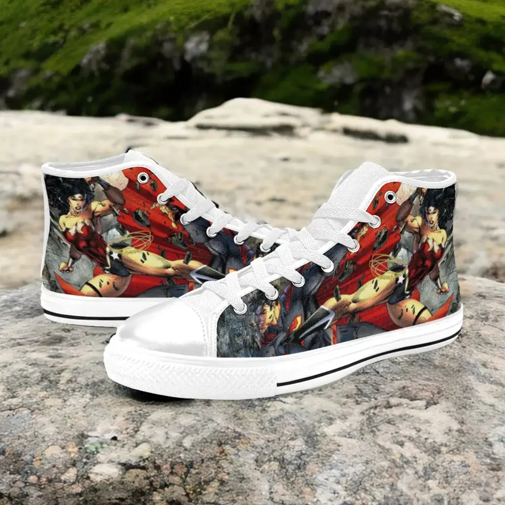 Superhero Wonder Women v Superman Shoes High Top Sneakers for Kids and Adults