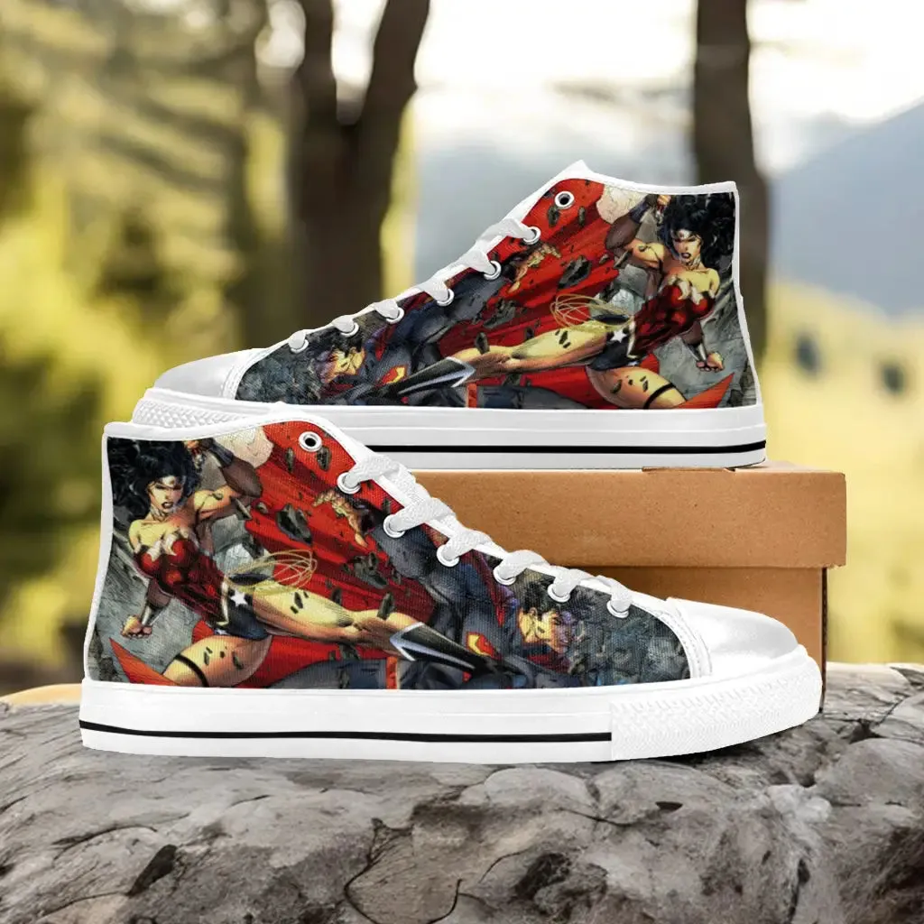 Superhero Wonder Women v Superman Shoes High Top Sneakers for Kids and Adults